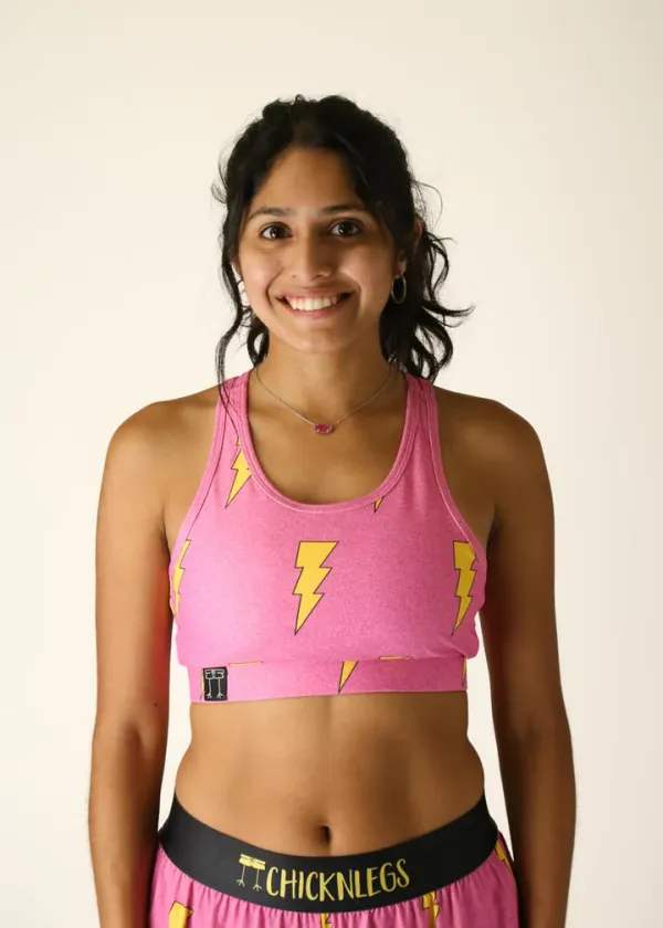 CHICKEN LEGS OG Sports Bra Pink Lightning Bolts