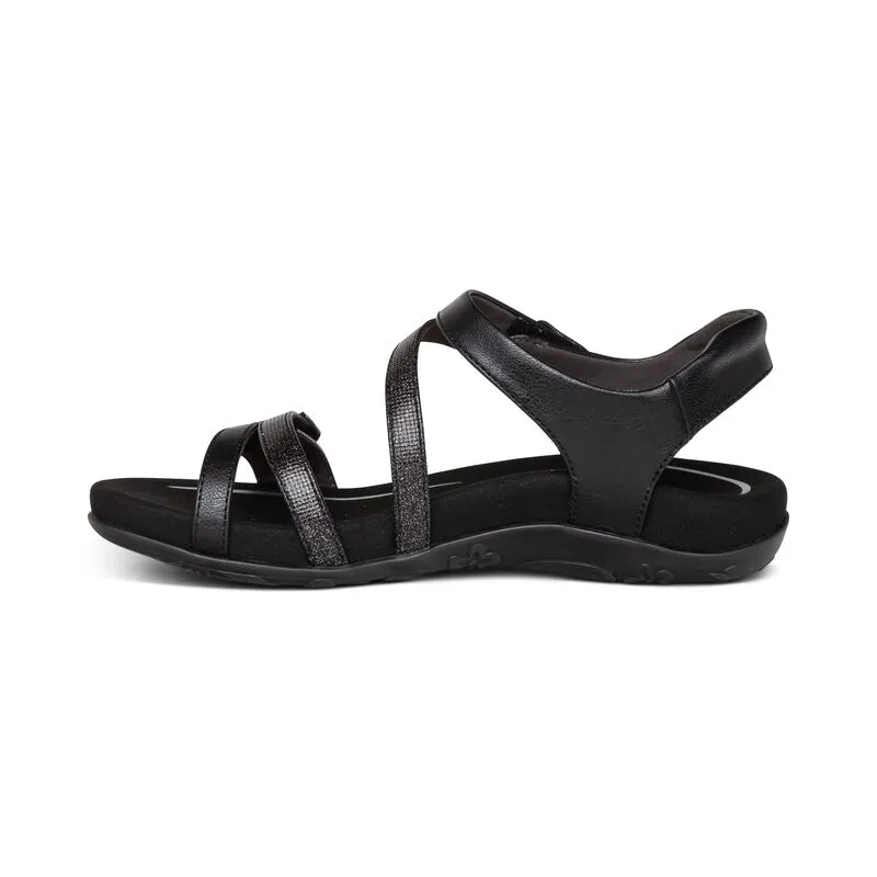 Aetrex Women's Jess Adjustable Quarter Strap Sandal Black (Wide Width)