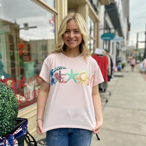QUEEN OF SPARKLES Pink Beach Tee light pink