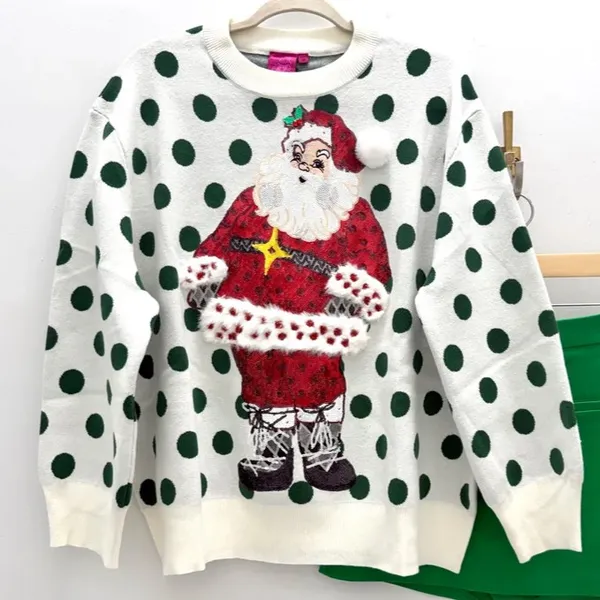 QUEEN OF SPARKLES Santa sweater White and green