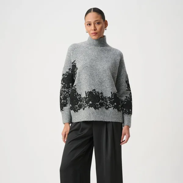 Joseph Ribkoff APPLIQUE MOCK NECK S Gray/ Black