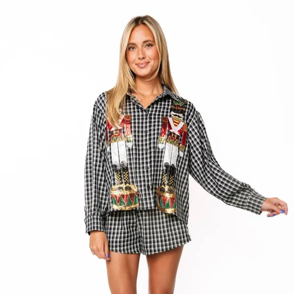 QUEEN OF SPARKLES Blk&Wh plaid nutcrac black and white