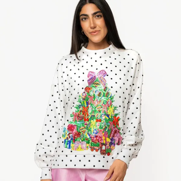 QUEEN OF SPARKLES Wh & Blk dot tree White & Black