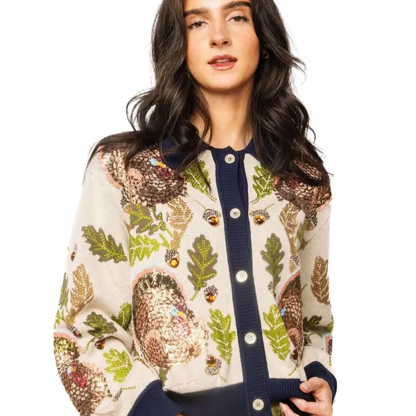 QUEEN OF SPARKLES Button up Turkey Navy trim