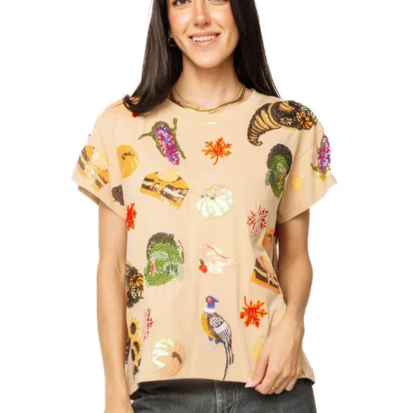 QUEEN OF SPARKLES Thanksgive Icon tee Beige