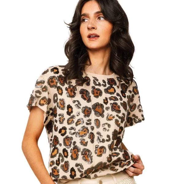 QUEEN OF SPARKLES Sequin Leopard tee Leopard