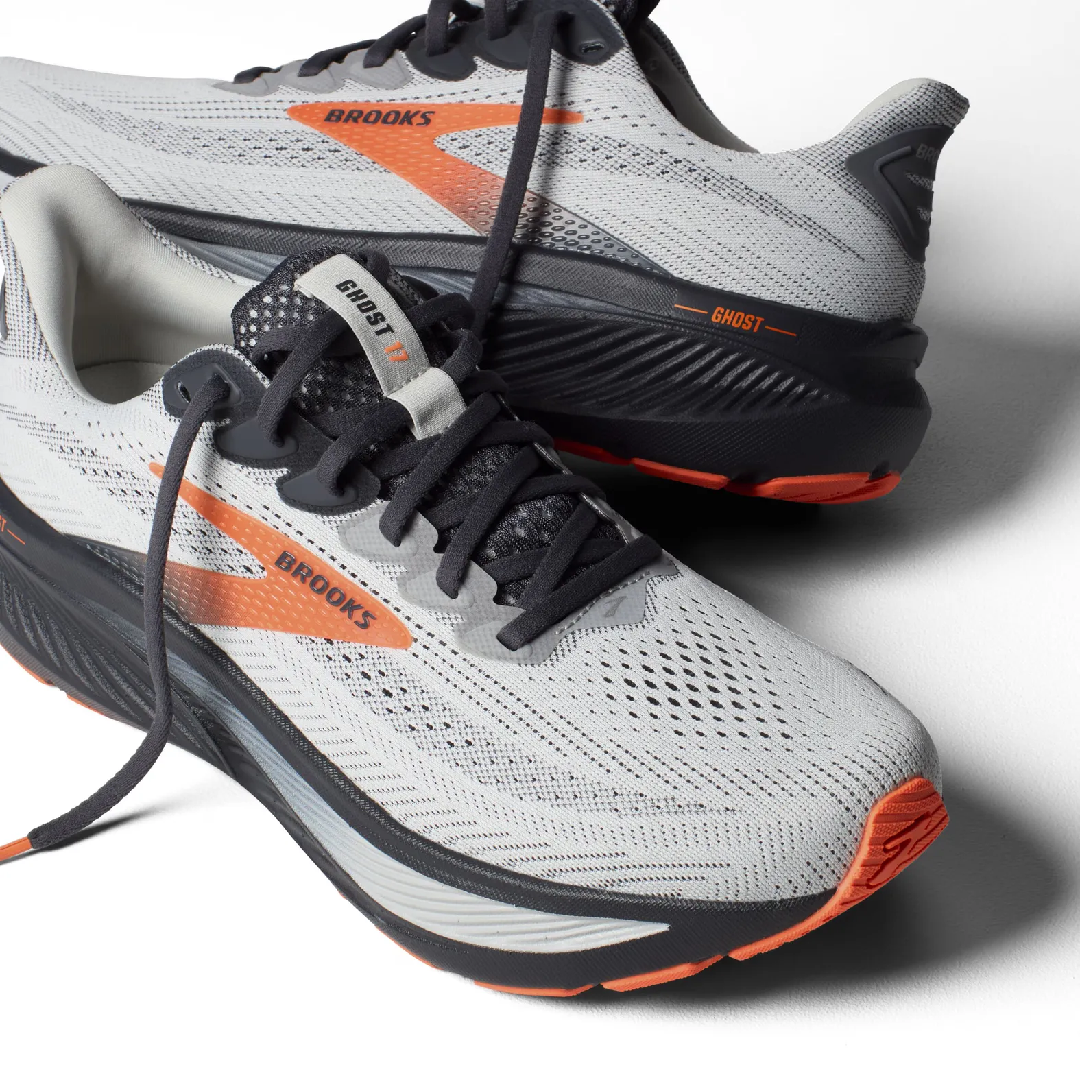 Brooks Men's Ghost 17 X-Wide Oyster Mushroom/Orange/Ebony