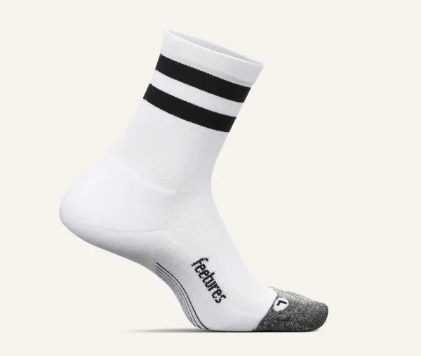Feetures Elite Light Cushion Mini Crew White High Top Stripe