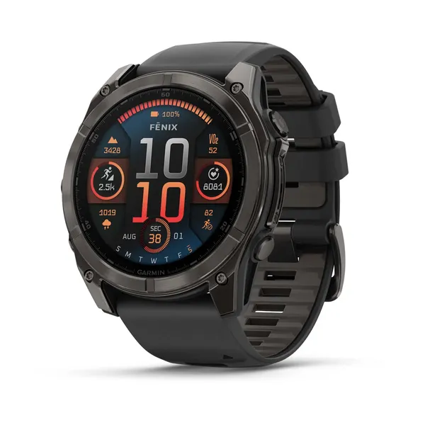 GARMIN fenix® 8 – 51 mm, AMOLED Carbon Gray DLC Titanium with Black/Pebble Gray Silicone