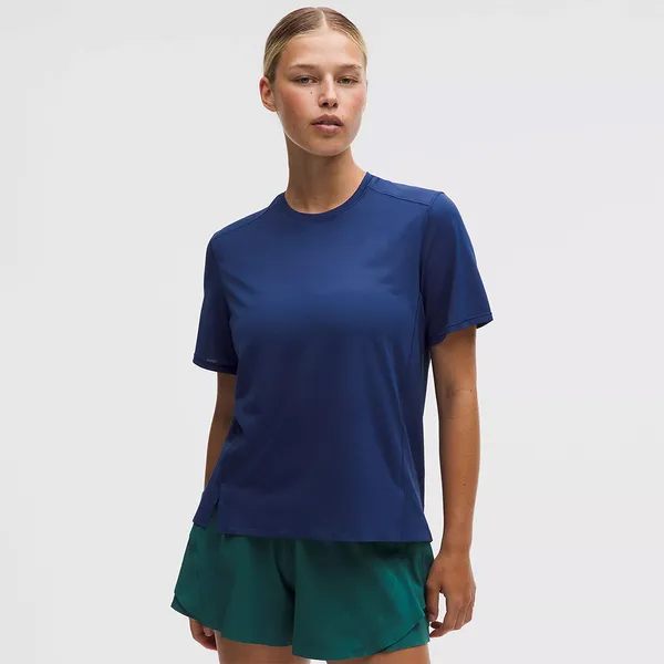 lululemon Women's Fast and Free Short-Sleeve Shirt Perforated Stripe Clubhouse Blue