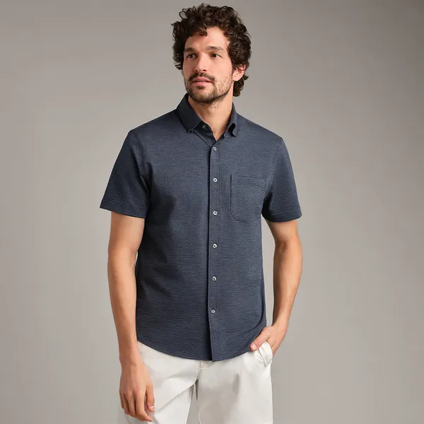 Rhone Apparel Men's Commuter Seersucker Short Sleeve Button Down Navy Chambray