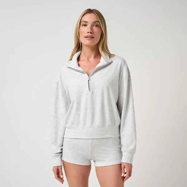 TravisMathew Women's Cloud Sweater Half Zip Heather Light Grey