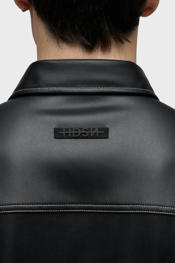 Hudson Jeans Vegan Leather Shirt Jacket Black Sky