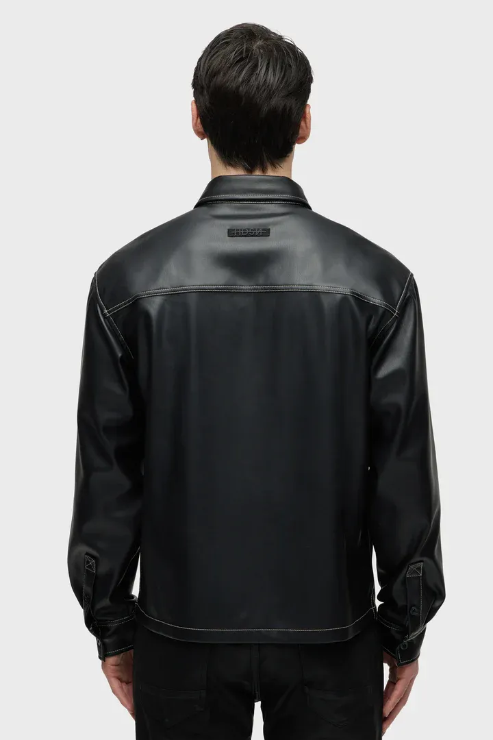 Hudson Jeans Vegan Leather Shirt Jacket Black Sky