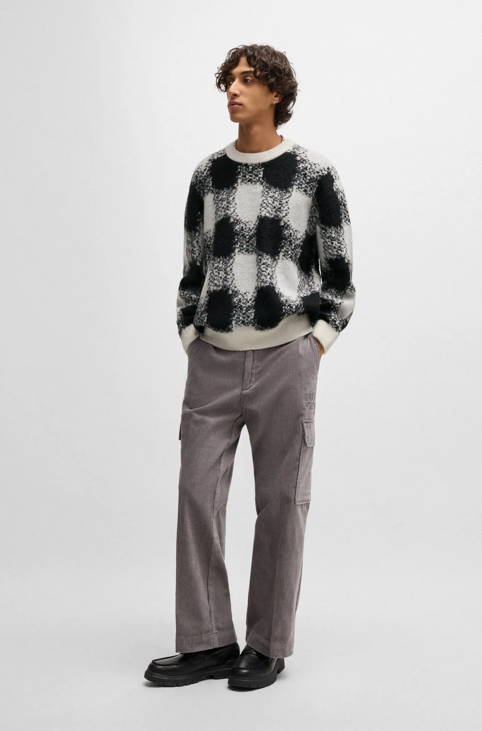 Hugo Boss Oversize-Fit Sweater with Jacquard-Knitted Check Pattern