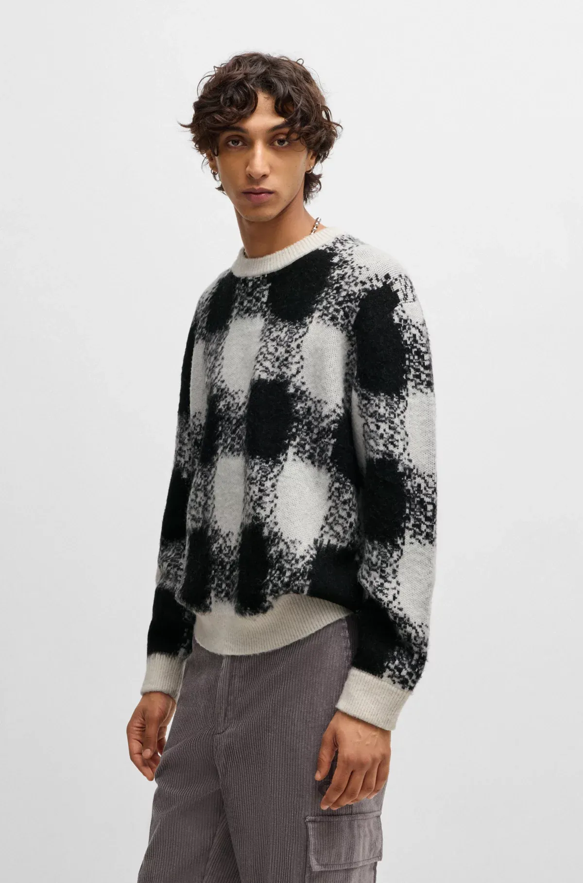 Hugo Boss Oversize-Fit Sweater with Jacquard-Knitted Check Pattern