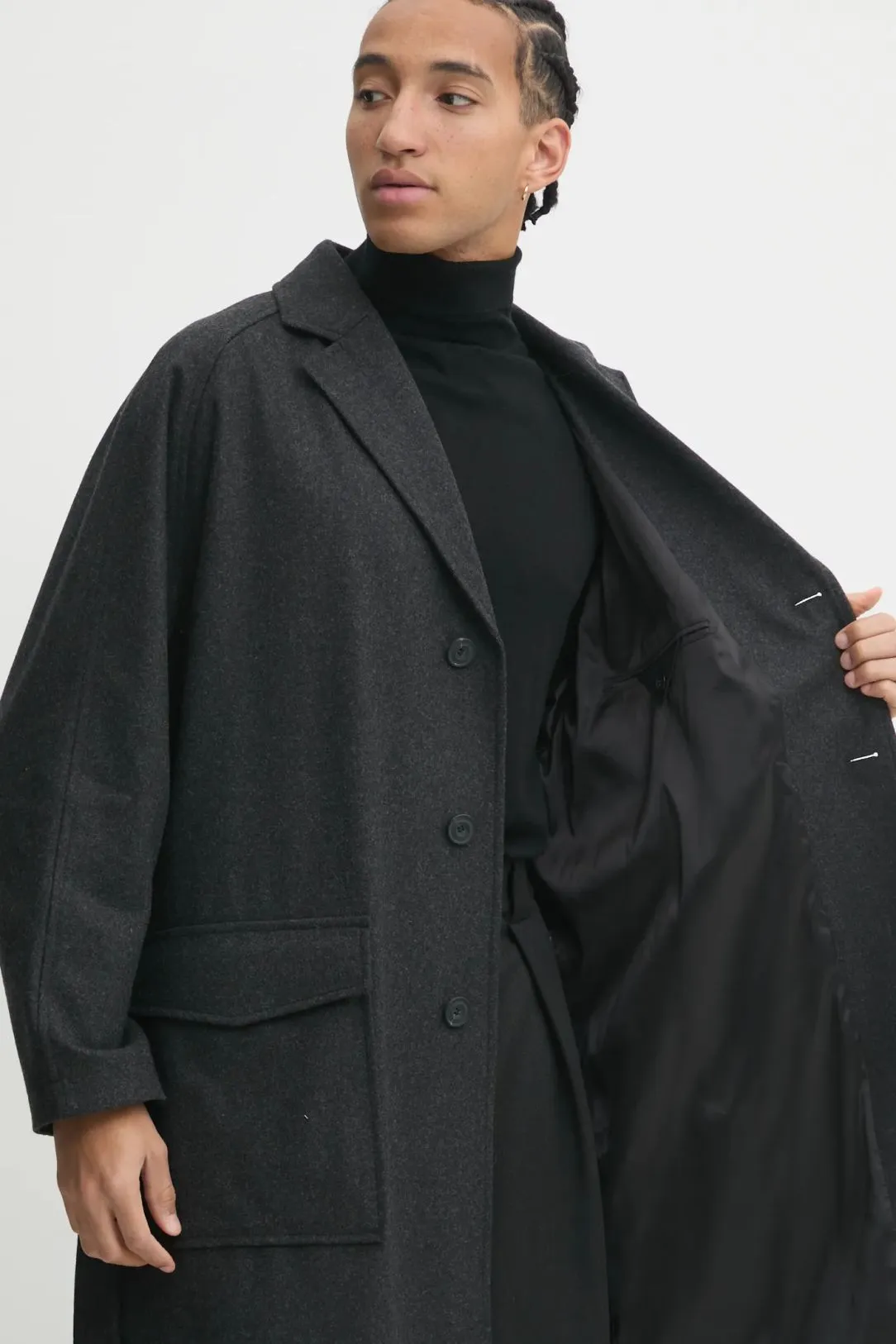 Kali❣️HUGO BOSS DUNNO”ミリタリーウールコート Hugo Boss Wool Trench Coat GREY