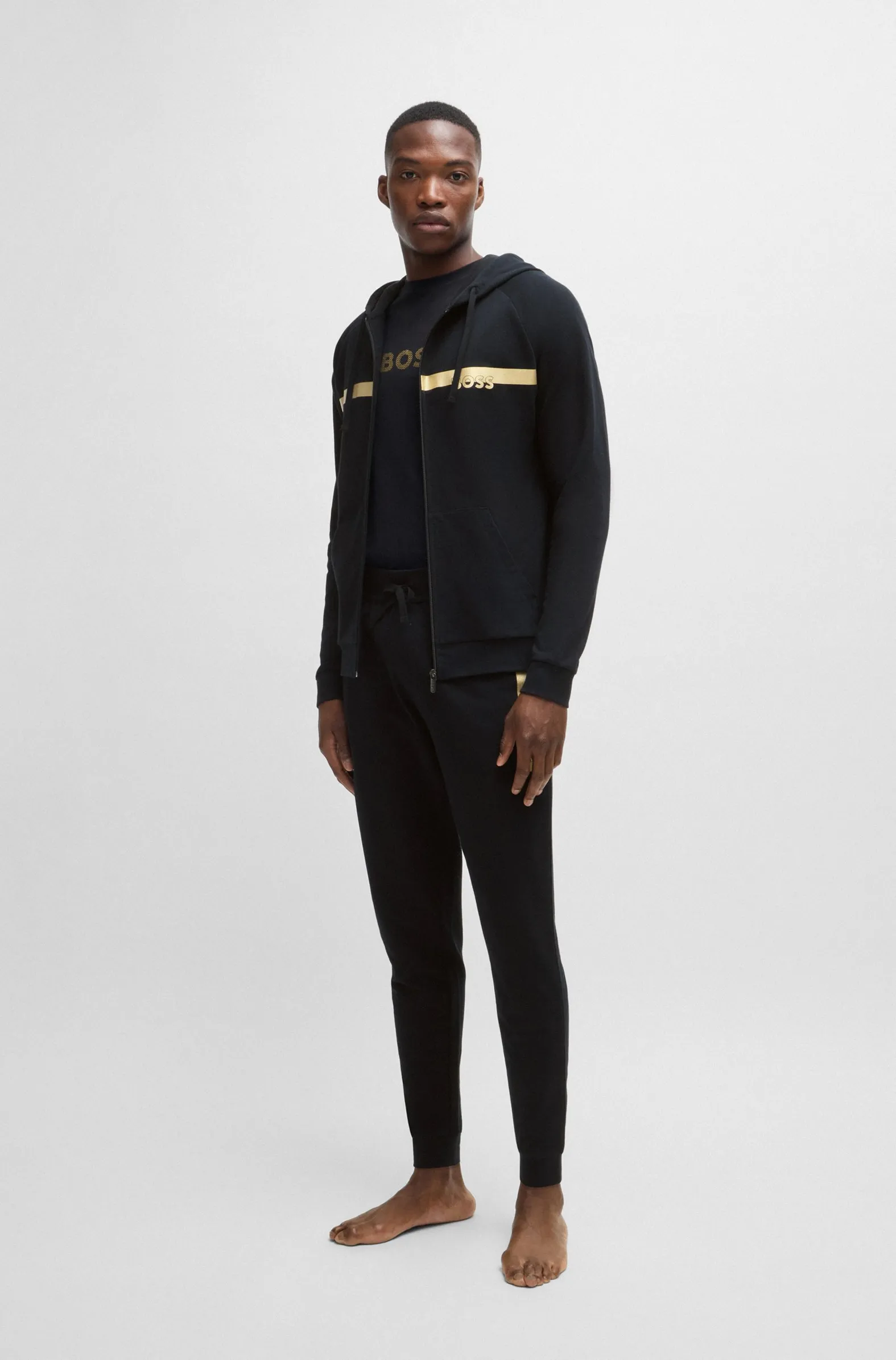 Hugo Boss Cotton-terry zip-up hoodie with foil-print logo BLACK