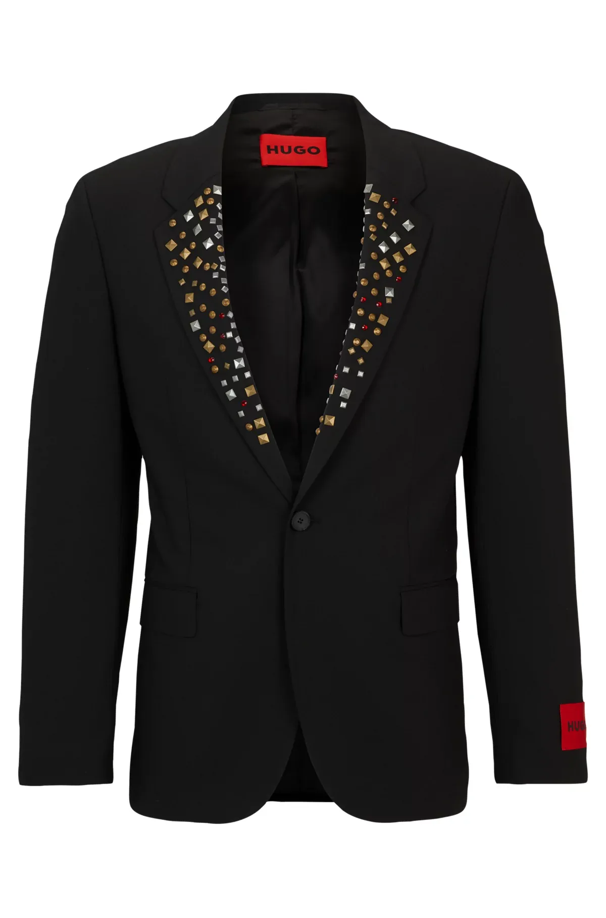 Hugo Boss Slim-fit jacket with studded lapels BLACK