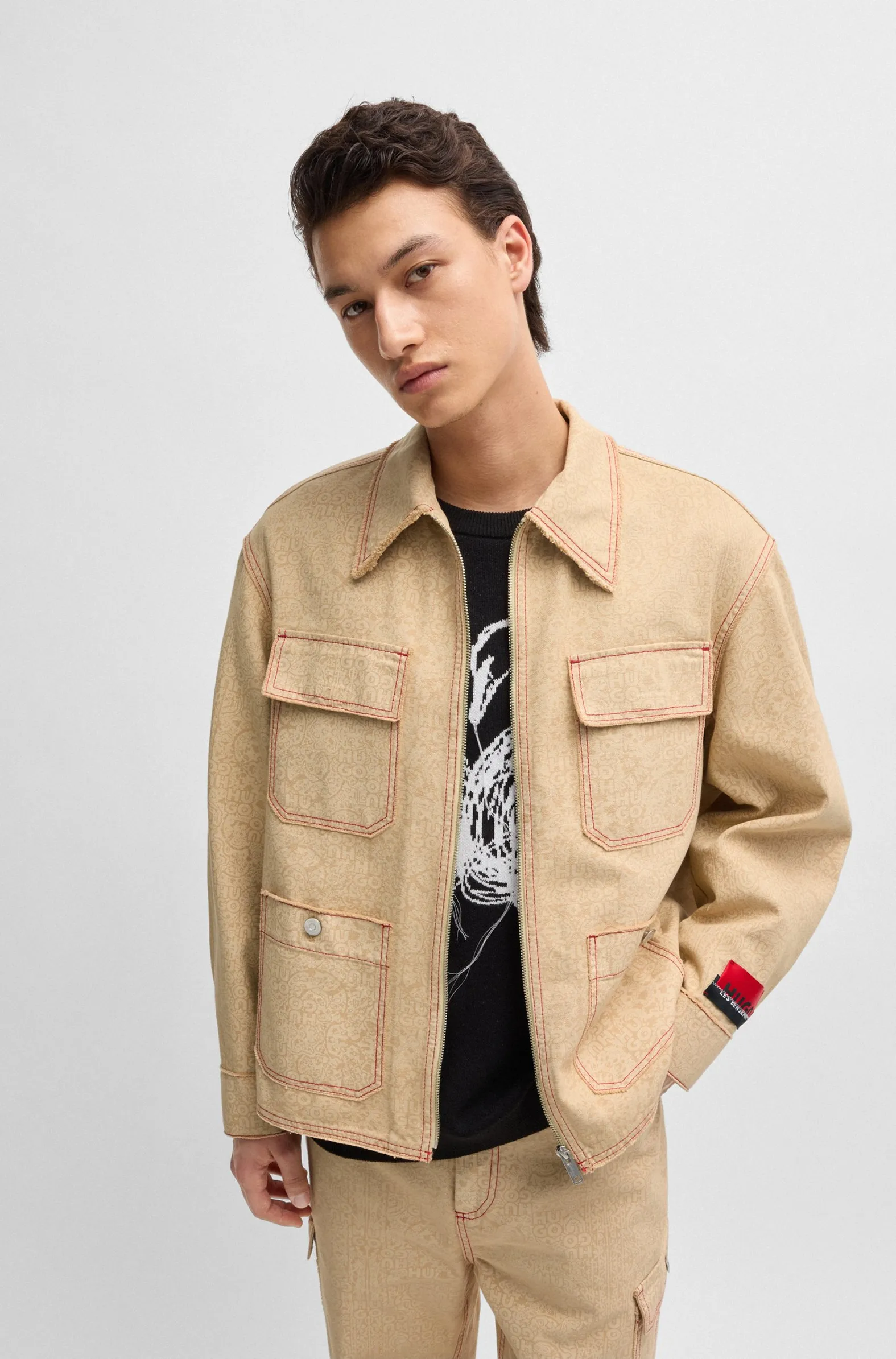 HUGO BOSS ◆ レイヤード ジャケット/ベージュ格子柄 Hugo Boss HUGO x Les Benjamins relaxed-fit jacket with all-over