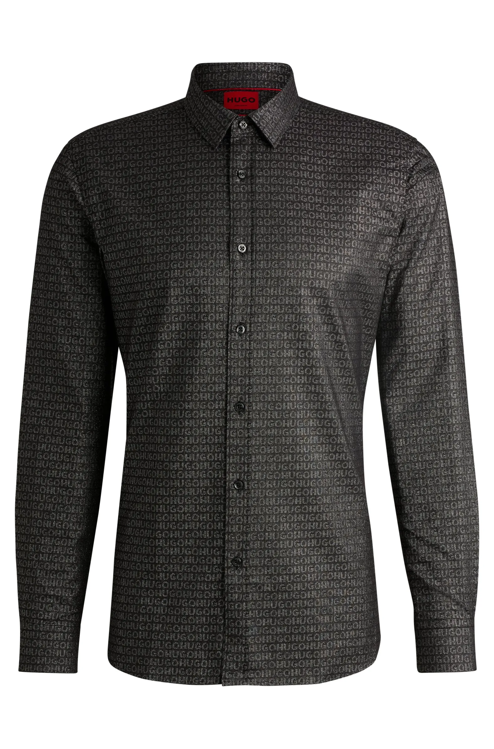 Hugo Boss Extra-slim-fit jacquard logo shirt BLACK Hugo Boss Extra-slim-fit jacquard logo shirt BLACK