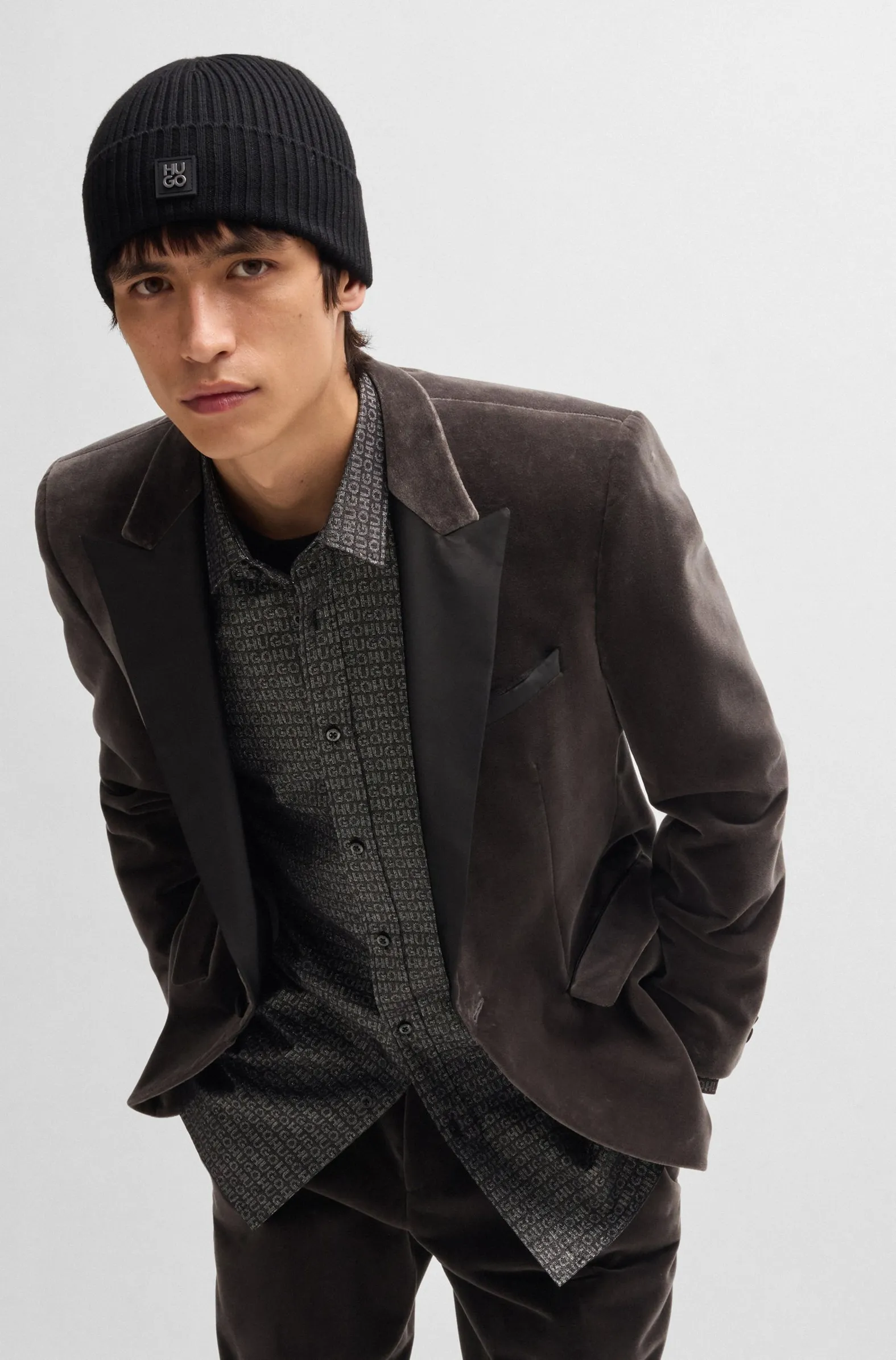 Hugo Extra-slim-fit Shirt in Logo-jacquard Cotton - Black - US 16.5