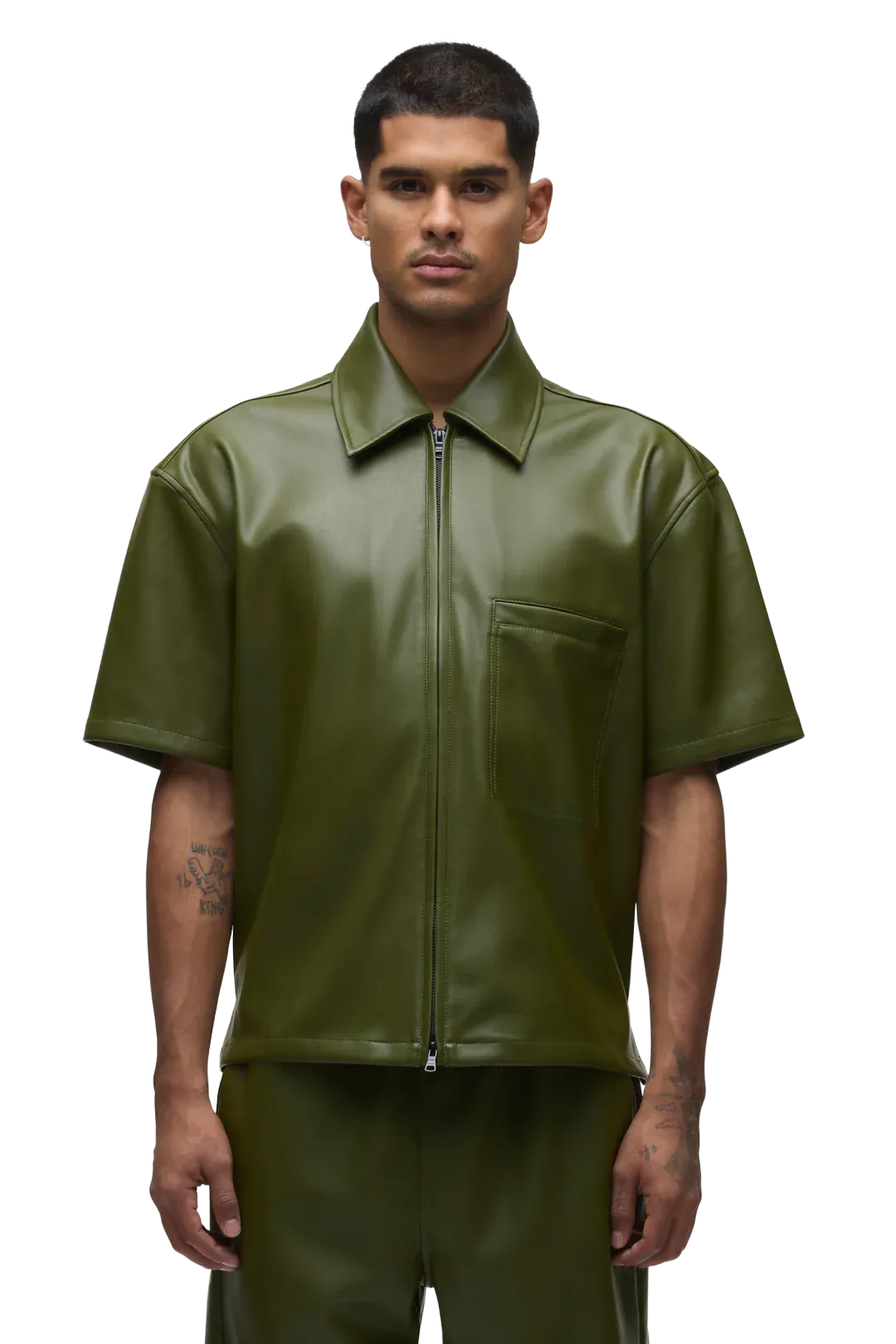Hudson Jeans Vegan Short Sleeve Zip Shirt OLIVE