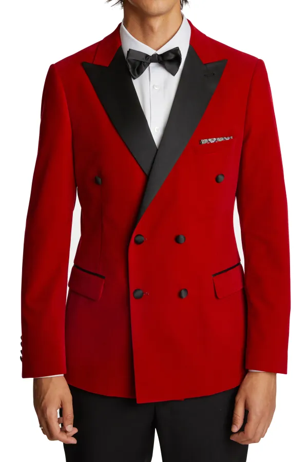 PAISLEY & GRAY Soho Peak Red Double Breasted Tux jacket - slim Red Velvet