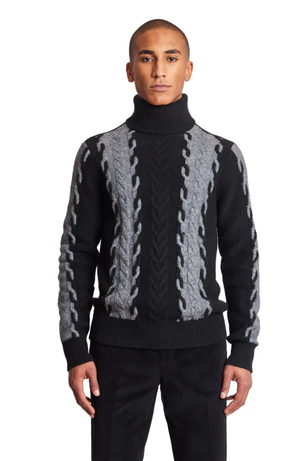 PAISLEY & GRAY Fuzzy 2 Tone Cable Turtleneck Onyx Grey