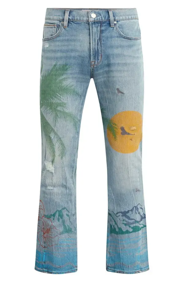 Hudson Jeans Walker Tropical Print Kick Flare Jeans indigo palm