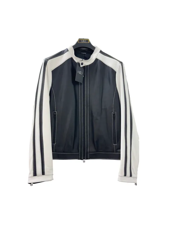 HISO Black and White Leather Lambskin Jacket Black/White