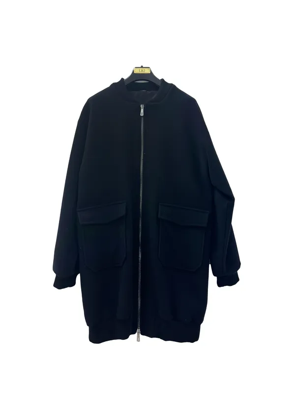 HISO Theo Long Bomber Coat BLACK