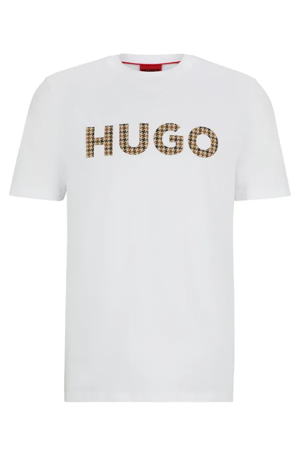 Hugo Boss Cotton-jersey regular-fit T-shirt with houndstooth logo WHITE