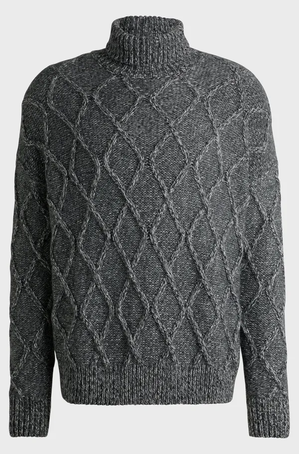 Hugo Boss Relaxed-fit sweater with cable-knit structure GREY