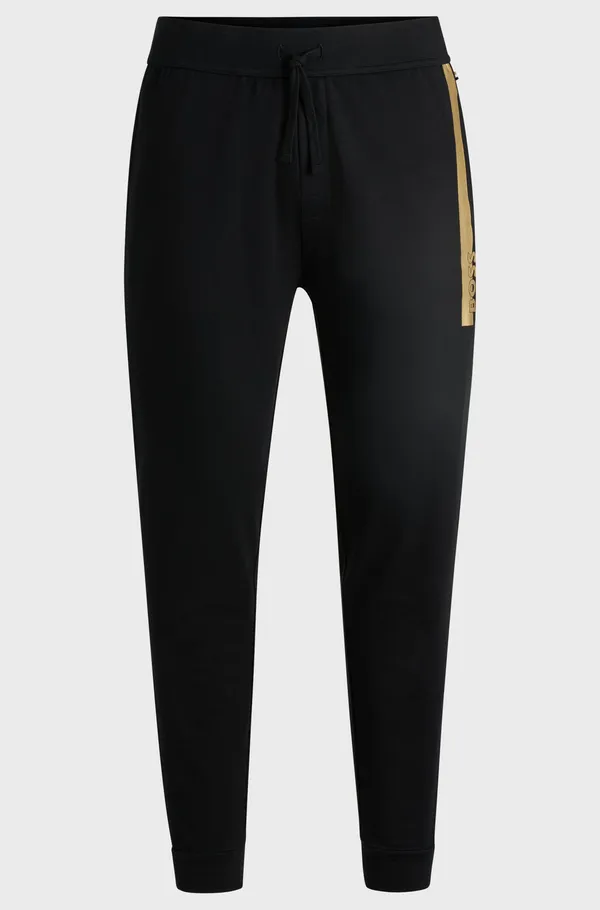 Hugo Boss Cotton-terry tracksuit bottoms with metallic logo BLACK