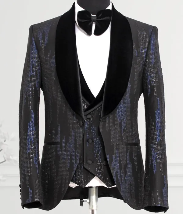 Masculini Formal Wear Black and Blue Tuxedo black/blue