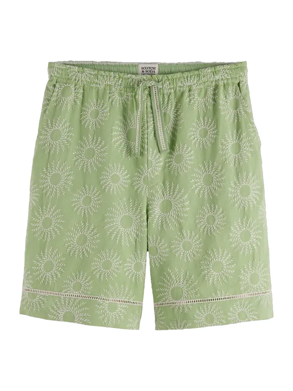 Scotch & Soda Embroidered Cotton-Linen Bermuda Short Pistachio