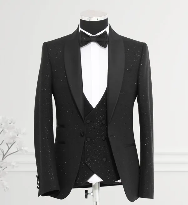 Masculini Formal Wear Black Glitter Tuxedo BLACK