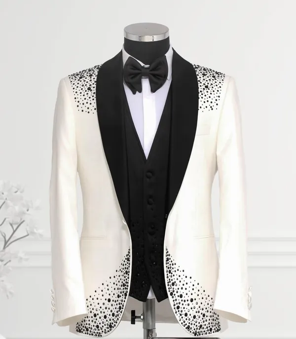 Masculini Formal Wear Masculini Beaded White Tuxedo WHITE