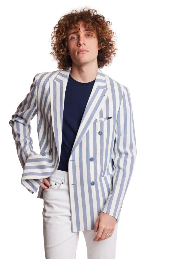 PAISLEY & GRAY Soho Peak DB Jacket - Blue Cream Slim Fit