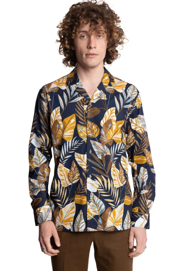 PAISLEY & GRAY L/S Camp Collar Shirt navy/yellow