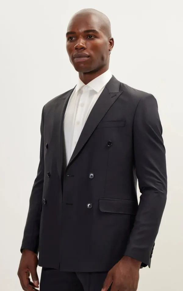 Ron Tomson Clothing Double Breasted Super 120s Suit - Black BLACK