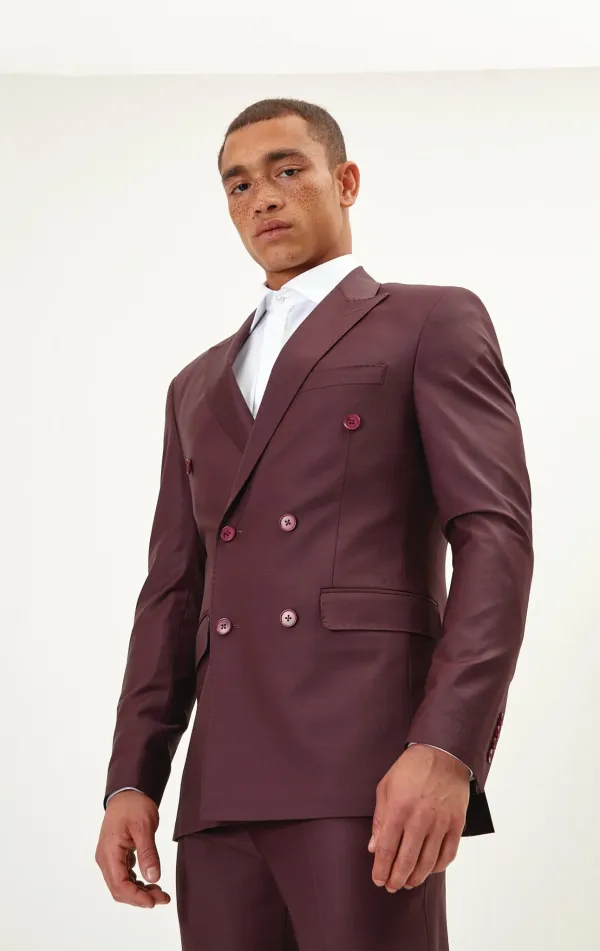 Ron Tomson Clothing Double Breasted Super 120s Suit - Burgundy BURGUNDY