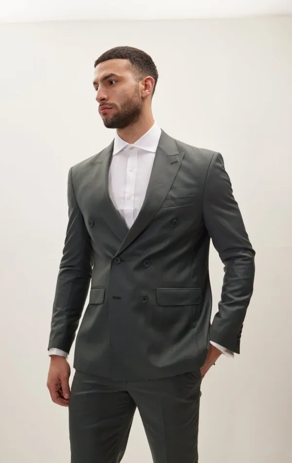 Ron Tomson Clothing Double Breasted Super 120s Suit - Dark Green
