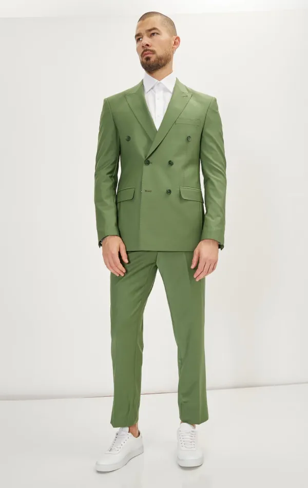 Ron Tomson Clothing Double Breasted Super 120s Suit - Kale Green KALE GREEN