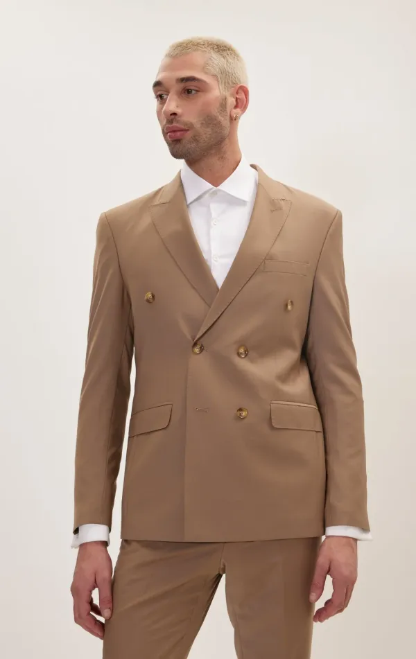 Ron Tomson Clothing Double Breasted Super 120s Suit - Khaki KHAKI