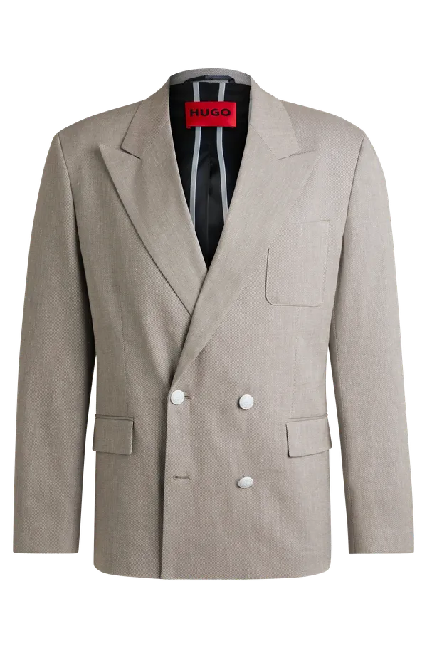 Hugo Boss Modern-fit blazer in cotton, linen and stretch Brown