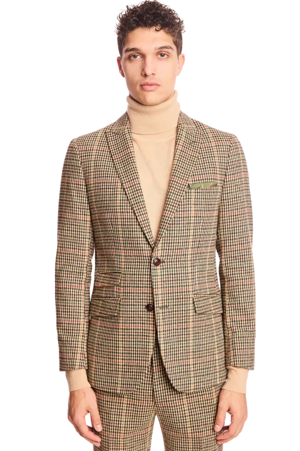 PAISLEY & GRAY Ashton Peak Jacket - Beige Multi Houndstooth Slim Fit