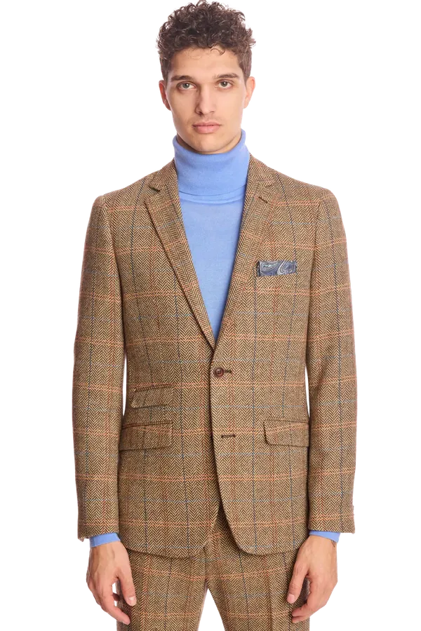 PAISLEY & GRAY Dover Notch Jacket - Brown Orange Herringbone Slim Fit