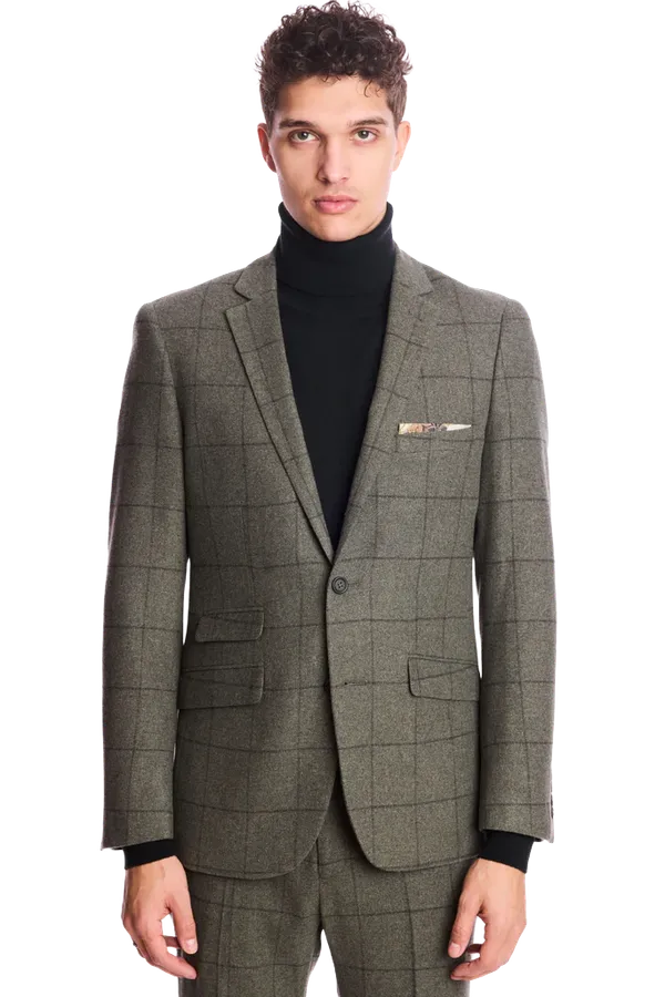 PAISLEY & GRAY Dover Notch Jacket - Sage Windowpane Slim Fit